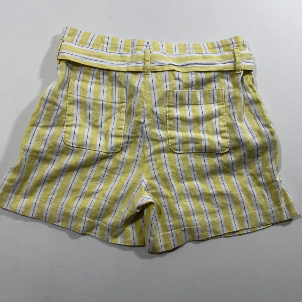 Banana Republic Linen Shorts Belted Striped Butter Yellow 6 Beach Coastal Preppy - Picture 7 of 10
